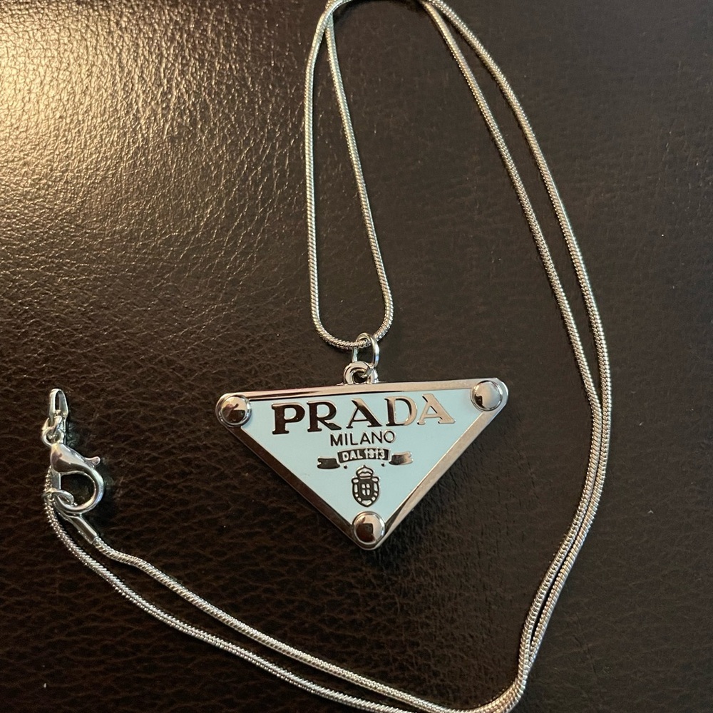 Auth Prada Sky Blue and Silver Logo Pendant - Picture 5 of 7